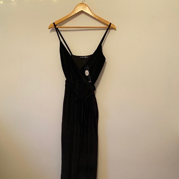 Black Velvet Wrap Maxi Dress - Picture 2 of 5